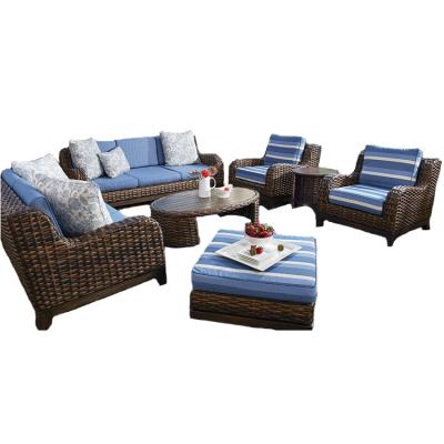 China Modern Luxury Aluminum Outdoor Patio Sofa Furniture 5PC Rattan Garden Deep Seating Set for sale