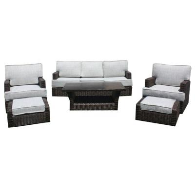 China Modern Outdoor Garden Patio Sofa 6 Piece Aluminum Rattan Cushion Conversation Set for sale