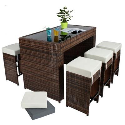 China Outdoor Furniture 7 PC Weather Outdoor Furniture Resin Wicker High Bar Table Dining Set for sale