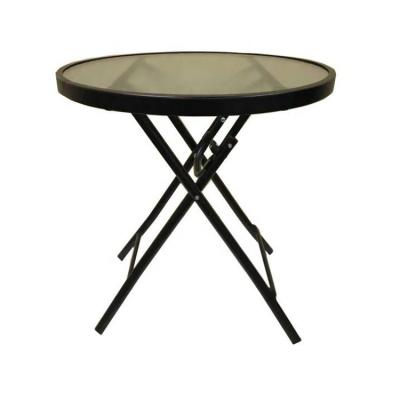 China Outdoor 18inch Modern Patio Modern Metal Folding Round Bistro Side Table With Tempered Glass Top for sale