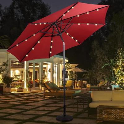 China With Adjustable Patio Umbrella LED Solar Panel Patio Umbrella Steel Tilt 9FT Tilt With Crank for sale