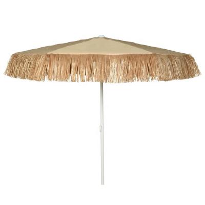 China Lift Up 180CM Round Outdoor Reverse Straw Tiki Thatched Umbrella Tropical Garden Umbrella for sale