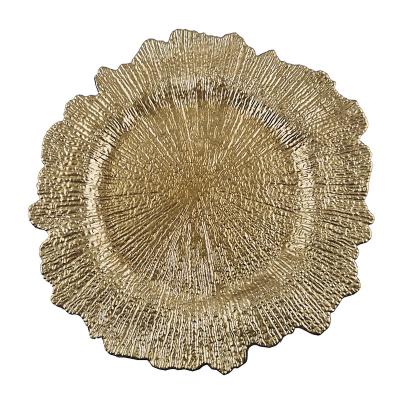 China 13 Inch Gold Reef Disposable High Quality Plastic Charger Dish For Wedding for sale