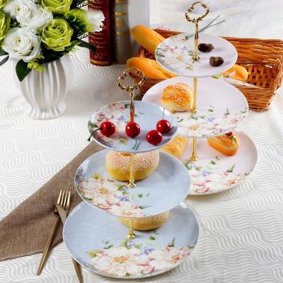 China Luxury Porcelain Ceramic Bone China Cake Dessert Dish 3 Layers, Royal Wedding Three Layers Stand Up Cup Cake Dishes for sale