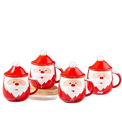 China Sustainable Creative Ceramic Cup Net Red Milk Coffee Santa Claus With Lid Spoon INS Brand Drinking for sale