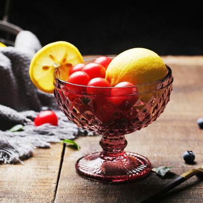 China Creative Crystal European Style Embossed Ice Cream Bowl Dessert Bowl Stained Glass Fruit Salad Bowl Milkshake Cup Ice Cream Cup for sale