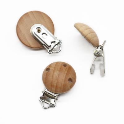 China High Quality Eco-Friendly Non-Toxic Baby Bead Wooden Pacifier Teether Clips Wooden Clip for sale