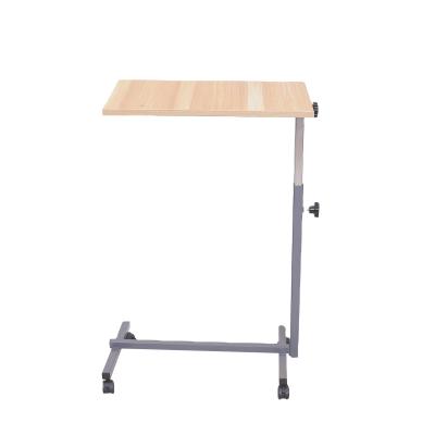 China Metal Wood Adjustable Over Bed Table Hospital Overbed Table Swivel Top for sale