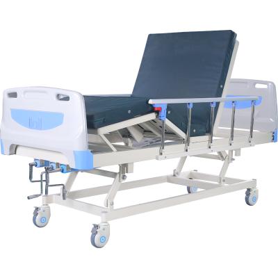 China Hospital Bed 3 Cranks 3 Function Adjustable Medical Furniture With Casters Clinic Metal Patient Folding Manual Hospital Bed for sale