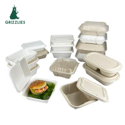 China 1000ml Disposable Sugarcane Bagasse With Lid Compartment Bio Degradable Tray Bento Box Sugarcane Bagasse Food Takeout Container for sale