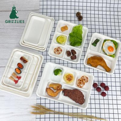 China Disposable Eco-Friendly Environmental Disposable Sugar Cane Paper Tableware Dish Lunch Bagasse Oval Tray for sale