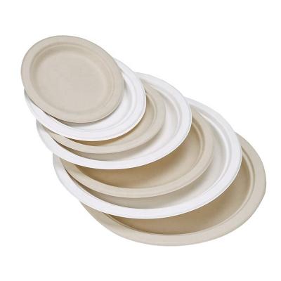 China Disposable Disposable Sugar Cane Plate Biodegradable Party Round Sugar Cane Plant Bagasse Paper Plate for sale