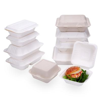 China Biodegradable Disposable Bagasse Container Eco-Friendly Sugarcane Fiber Hamburger Takeout Box With Lid for sale