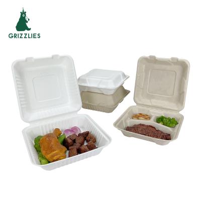 China Disposable Bento Lunch Box Compostable Pulp Top Block Disposable Sugar Cane Paper To Go Sugarcane Tableware Bagasse for sale