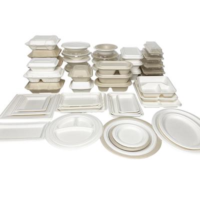 China Disposable Biodegradable Sugarcane Pulp Food Tray Airline Lunch Tray  Disposable Serving Trays Custom Bagasse Cutlery Food Container for sale