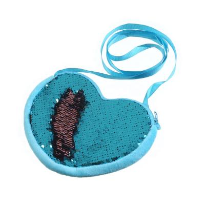 China OEM DIY waterproof promotional cute cartoon kids bag girl heart messenger bag heart change sequined purse for kids for sale