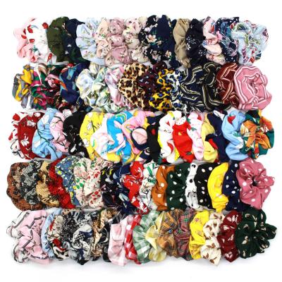 China New Promotion Hair Accessories Retro Print Leopard Plaid Dot Multicolor Floral Chiffon Fabric Hair Scrunchies for sale