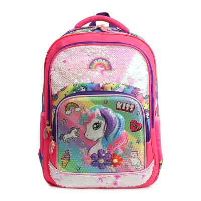 China Free Sample 3d Sequin 3d Unicorn Pink 3pcs Waterproof Girls Bag Set Children Kid Backpack School Bags for sale