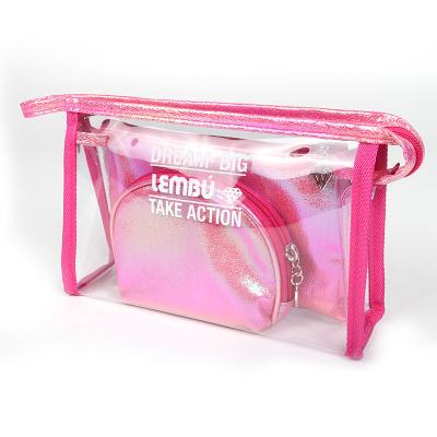 China Wholesale Fashion Neceser Pink Cosmetic Toiletry Bag Transparent PVC Clear Cosmetics Bag for sale