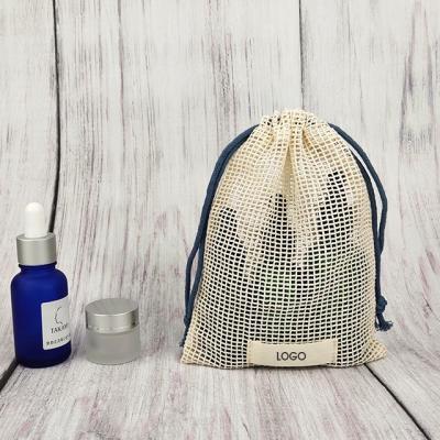 China Custom Drawstring Net Cotton Mesh Handled Reusable Organic Bag For Cosmetics Eco Friendly Cotton Mesh Bag for sale