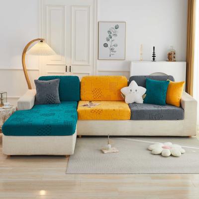 China Customized Cationic Velvet Soft Removable Decoration Three-color Puzzle Design Household Jacquard Sofa Cover for sale