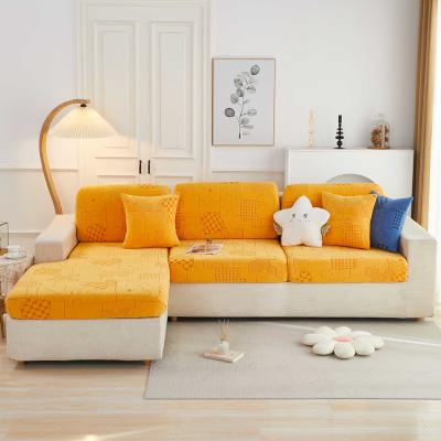 China Hot Selling Jacquard Soft Modern Product Jigsaw Pattern Cationic Velvet Elastic Sofa Covers for sale