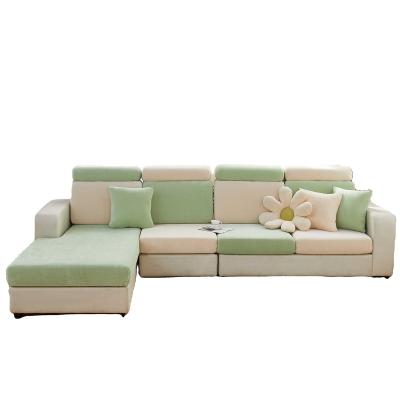 China Soft Mint Green And Beige L-Shaped Imperial Concubine Sofa Covers Elastic Sofa Cover Removable In Living Room for sale