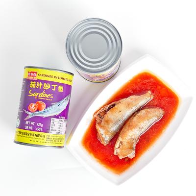 China 425g canned canned sardine fish in tomato sauce in brine in oil for sale