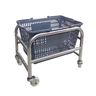 Cina Stainless Steel Stainless Steel Shopping Basket Base With Four Wheels Supermarket Equipment Rolling Baskets Stand in vendita