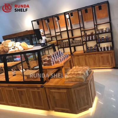 중국 FV-05 Single Sided Food Stores Bread Shelf Supermarket Bakery Shelf Rack Opening Wooden Bread Display Stand 800-1000mm 판매용