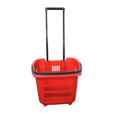 中国 1)Supermarket 2)shops supermarket shopping cart pull rod shopping basket thickened wheeled plastic grocery hand basket home 販売のため