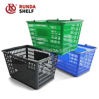 China PP RD Plastic Supermarket Shopping Cart With Wheels Plastic Basket Plastic Material Green Blue Red Supermarket Shopping Cart for sale