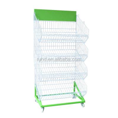 China Single Sided Wheel Fruit Basket Customized Safe Material Display Rack for sale