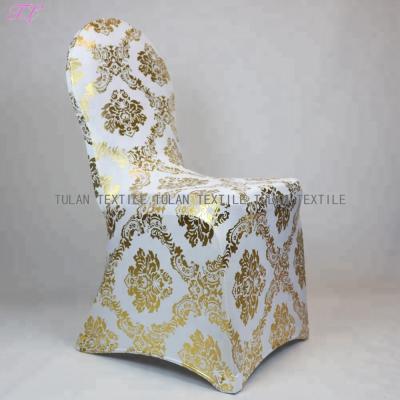 China Gild Metallic Gilding Printing Print Spandex Stretch Chair Cover Wholesale Wedding for sale