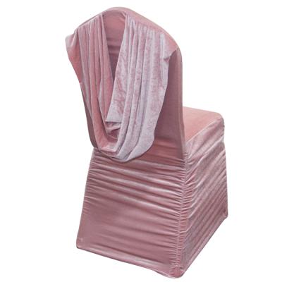 China Wholesale Velvet Stretch Swag Back Ruffled High Quality Drapery Velvet Chair Cover, Cover Chair Wedding Decoration for sale