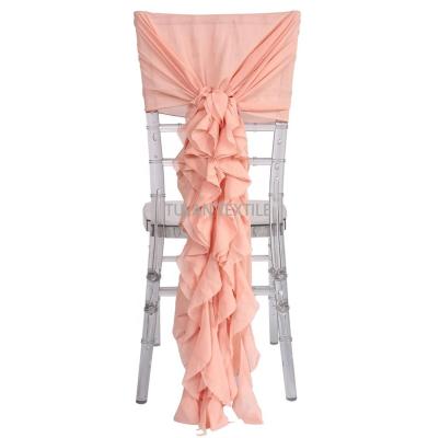 China Curly Chiffon Ruffled Rose Chiffon Tutu Chiavari Chair Cover Willow Chair Cover for sale