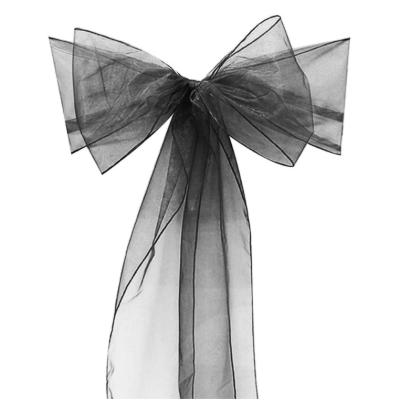 China Organza flower bowknot chair back decoration organza chair sash chair tie back for sale