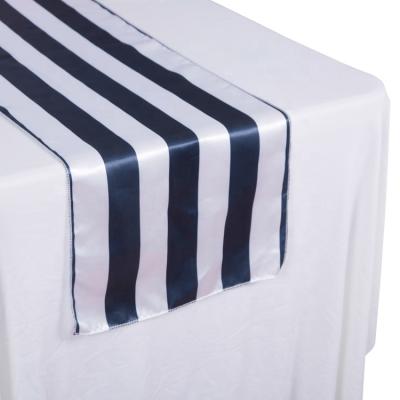 China 100% Polyester Modern Concise Black And White Stripe Printed Satin Table Runner For Decoration Wedding for sale