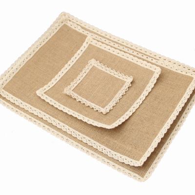 China Durable Hessian Burlap Table Mats Lace Up Place Mats Places Nature Burlap Table Mat Wedding Party Decor for sale