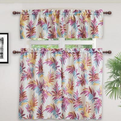 China Blackout Floral Leaf Printing Kitchen Window Curtain Set For Household Kitchen Curtain Set for sale