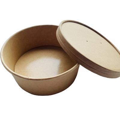 China Contemporary DINGLUN Factory Disposable Take Away Brown Kraft Paper Soup Bowl With Lid for sale