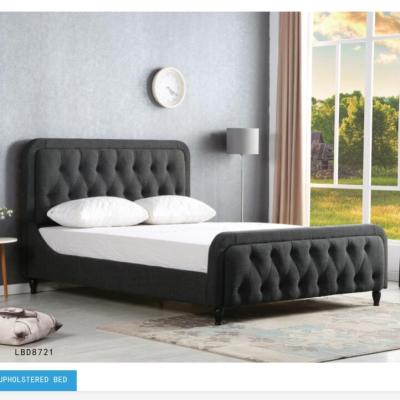 China Latest Style Simple Design Double Slat Wooden Bed Button Tufted Leather Fabric Upholstered Italian Bed for sale