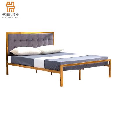 China KD double frame tube frame metal bed modern leather kids bed with KD tube covered in gold paint for sale