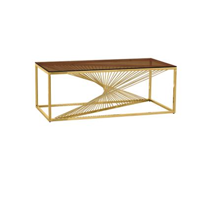 China Italian luxury new design tempered glass tea coffee table gold stainless steel coffee table modern living room modern furniture for sale