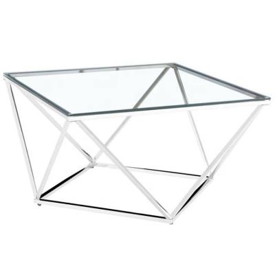 China Morden Metal Gold Legs Steel Clear Tempered Glass Bedroom Living Room Rose Gold Pipe Frame Side Table Silver Furniture for sale