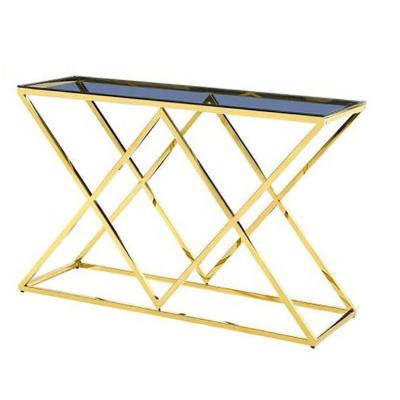 China Morden Tempered Glass Console Table Cafe Set With For Living Room Marble Designer Gold Frame Metal Top Luxury Wood Tables Mirror for sale