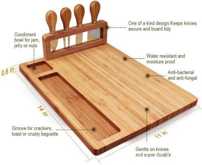 China Sustainable Hot Wooden Serving Tray Amazon Bamboo Cheese Board Set With Cutlery In Slide Out Drawer Cheese Tray Cutting Board Wholesale for sale