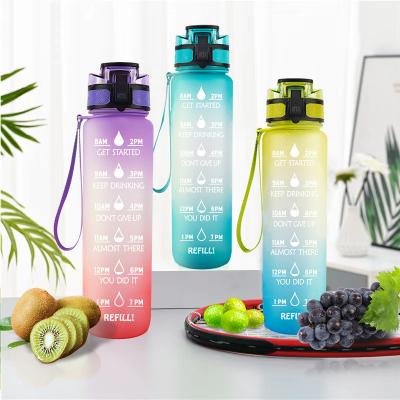 China Minimalist Amazon 1L BPA FREE Gradient Color Gym Fitness Sports Tritan Motivational Water Bottle for sale