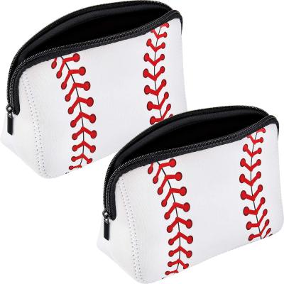 China Neoprene 1PCS Printing Baseball Makeup Bag Travel Portable Cosmetic Pouch Bag Waterproof Makeup Organizer Case With Zipper for sale