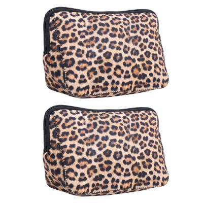 China Popular Leopard Print Travel Outdoor Neoprene Makeup Bag Case Pouch Cosmetic Handbag Organizer for sale